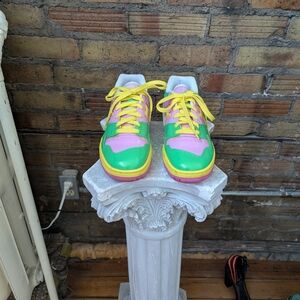 Kids Low-Top Sneakers in Green, Pink & Yellow